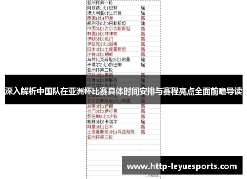 深入解析中国队在亚洲杯比赛具体时间安排与赛程亮点全面前瞻导读