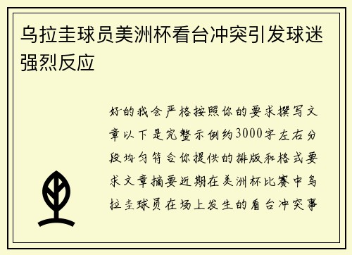乌拉圭球员美洲杯看台冲突引发球迷强烈反应