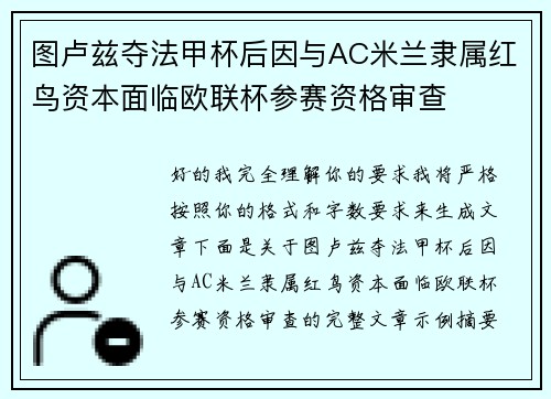 图卢兹夺法甲杯后因与AC米兰隶属红鸟资本面临欧联杯参赛资格审查 图卢兹夺法甲杯后因与AC米兰隶属红鸟资本面临欧联杯参赛资格审查